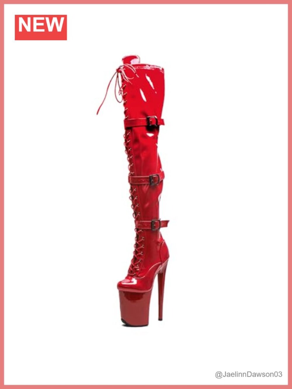 Red Platform Thigh High Heel Boots Stiletto 8in Lace-Up Dance Shoes